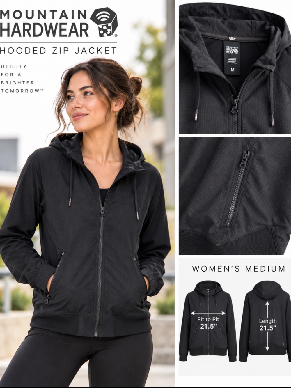 Mountain Hardwear Women’s Black Hooded Zip Jacket | Medium